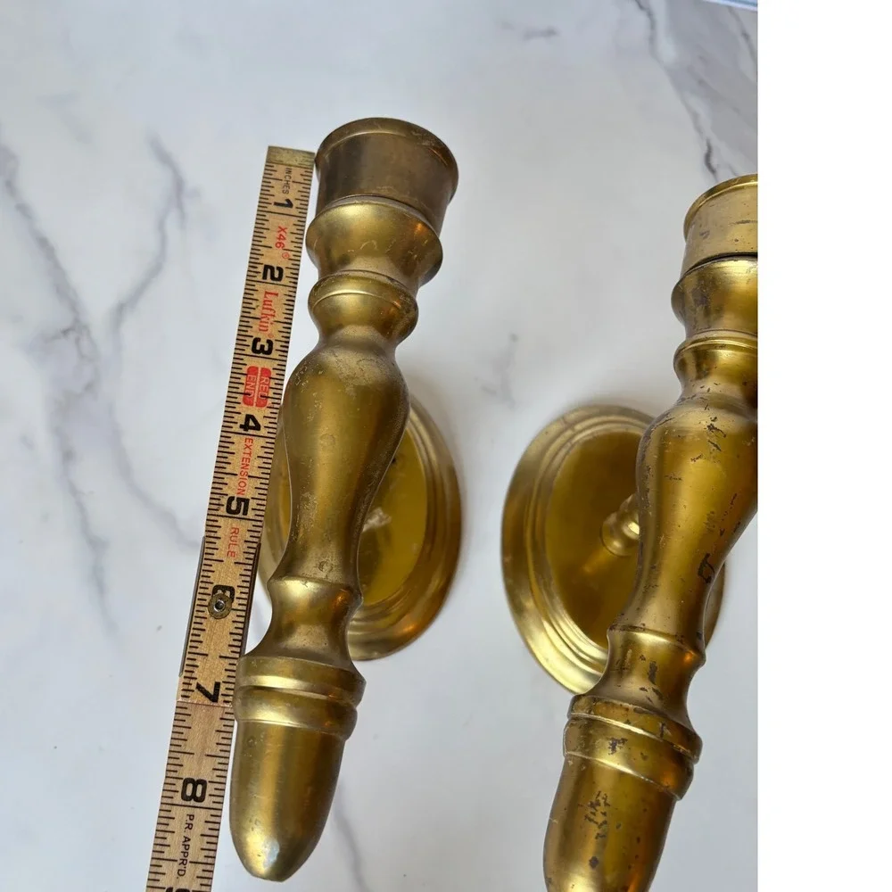 Vintage Brass Wall Sconce Candle Holders Set of 2 Spindle Design India